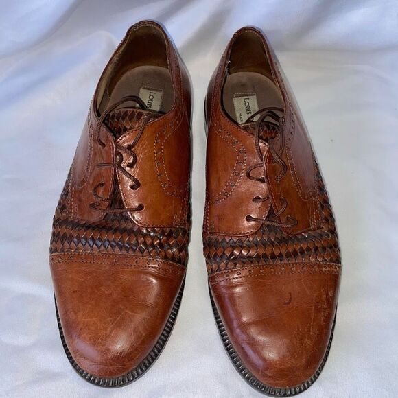 Louis Dell' Olio Men's 7.5W Brown Woven Leather Oxford Dress Shoes - Picture 1 of 5